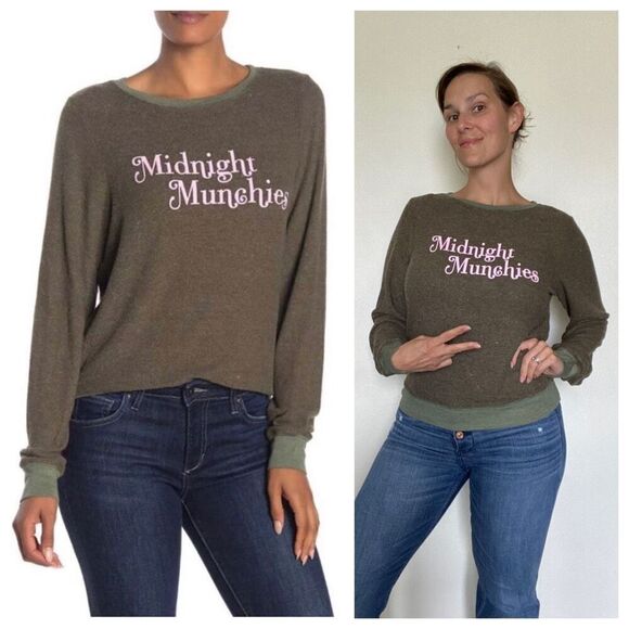 WILDFOX Sweatshirt Baggy Jumper NEW Midnight Munchies Olive Small Oversized - Picture 2 of 16